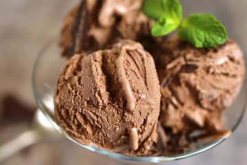 Homemade chocolate ice cream with chocolate chips.
