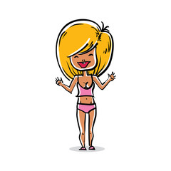 Cartoon illustration of smiling Caucasian type woman, attractive