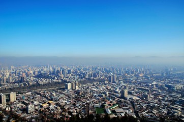 Panoramic view of Santiago de Chile from Cerro San Cristobal with the Andes in the background in Chile, South America