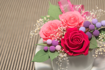 A Gift of Preservrd Flower and Clay Flower Arrangement, Pink and
