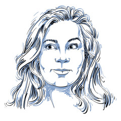 Vector drawing of pensive woman thinking about something. Black