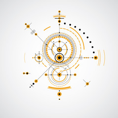 Obraz premium Mechanical scheme, yellow vector engineering drawing with circle