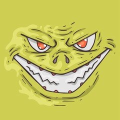 Cartoon monster face. Halloween illustration.