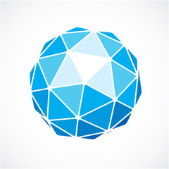Naklejka premium Blue faceted orb created from triangles, dimensional vector sphe