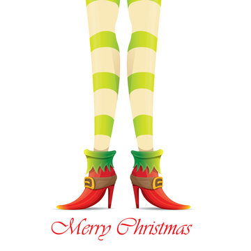 vector christmas card with with elf girls legs