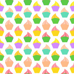 Seamless pattern with color cakes on a white background