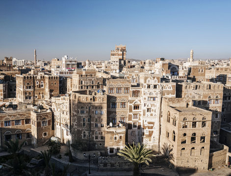 view of central sanaa  city old town skyline in yemen
