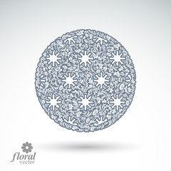 Winter abstract round object with beautiful snowflakes, vector w