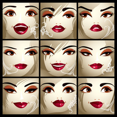 Set of vector portraits of sexy women in different emotions. Par