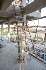  temporary wood stair in construction site