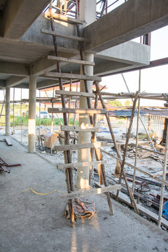  temporary wood stair in construction site