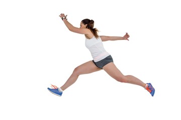 Fototapeta na wymiar Athlete woman running on white background