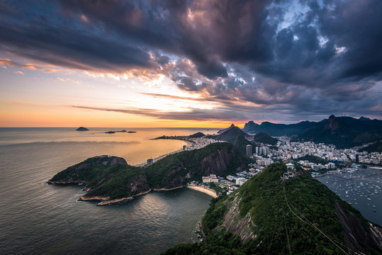 Dramatic sunset in Rio de Janeiro view from the Sugarloaf Mountain