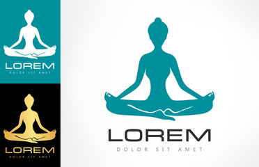 Meditation woman logo. Yoga pose vector. Lotus yoga pose - Padmasana. Women meditation.