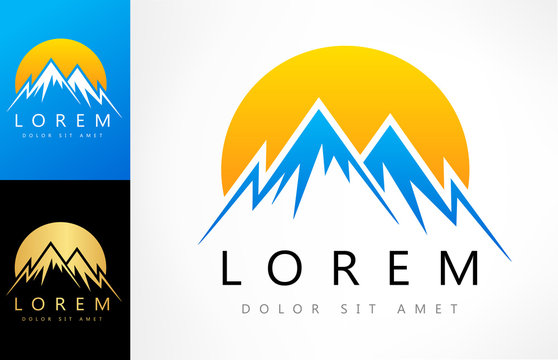 mountains and sun vector logo