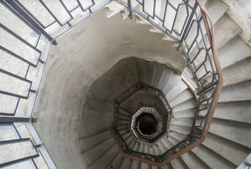 A spiral staircase in the lighthouse.