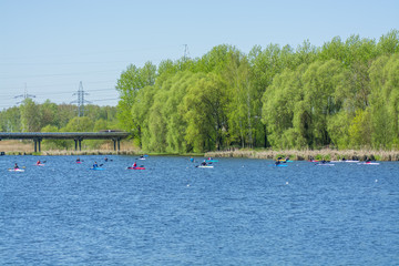Competition in canoes on the river 