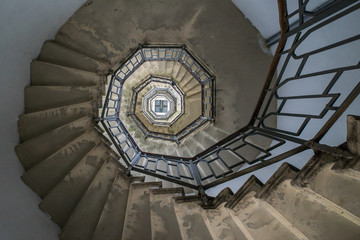 A spiral staircase in the lighthouse.