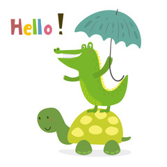 funny turtle print in cartoon style