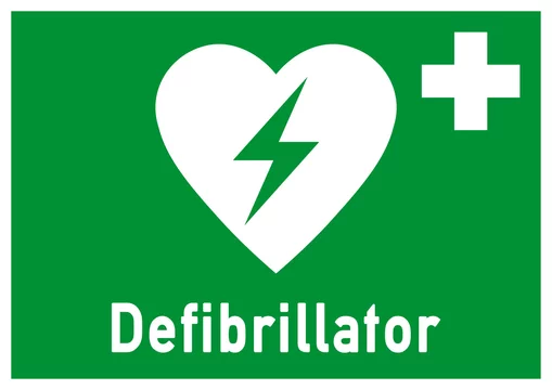 nrs9 NewRescueSign nrs - ks150 Kombi-Schild - Defibrillator -  Rettungszeichen grün - DIN A1 A2 A3 A4 Poster Querformat XXL - g4787  Stock-Illustration