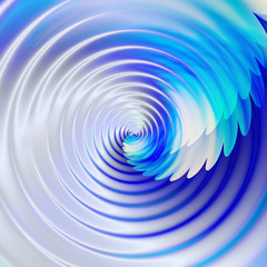 Abstract rotating swirling background with water waves. Blue, white and turquoise liquid circular background resembling water vortex