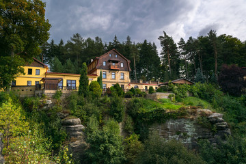 Fototapeta na wymiar Panoramic view over Bohemian Switzerland, (Vyhlidka Belveder , Ceske Svycarsko), Hrensko, Czech republic, Central Europe