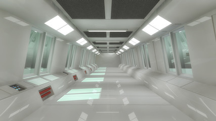 Futuristic hall spaceship interior architecture