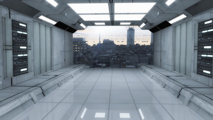 Futuristic hall spaceship interior architecture