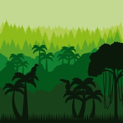 jungle landscape with palms and birds. colorful design. brazilian culture concept. vector illustration