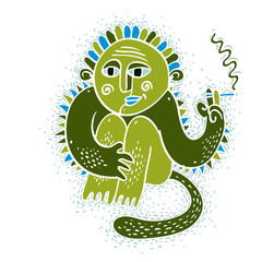 Vector illustration of weird monster sitting and smoking cigaret