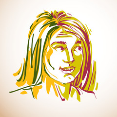 Vector portrait of attractive woman, facial expressions of young