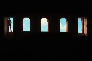 Blue sky through fort window