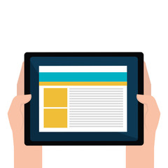hand human with tablet device isolated icon vector illustration design
