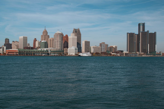 City of Detroit Skyline Shot From Canada, November 2016