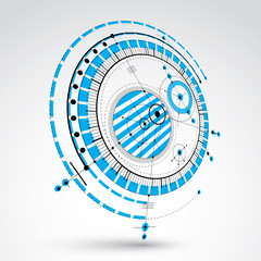 Geometric technology 3d vector drawing, blue technical wallpaper