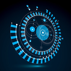 Geometric technology 3d vector drawing, blue technical wallpaper