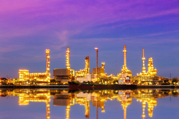 Fototapeta premium Oil refinery with water vapor in Bangkok,Thailand, petrochemical