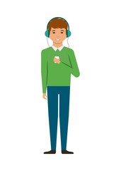 cartoon man with headphones and wearing casual clothes over white background. colorful design. vector illustration
