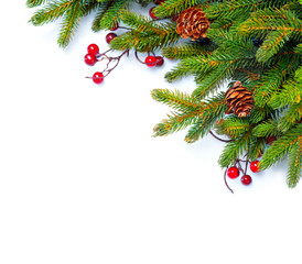 Fototapeta na wymiar Christmas tree with cones border isolated on a white background