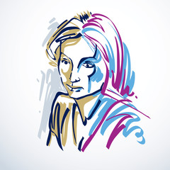 Silhouette of beautiful tender woman, graphic vector illustratio