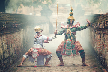 Thailand culture Dancing art in masked Khon hanuman and Tos-Sa-K