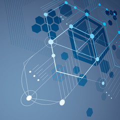 3d vector Bauhaus abstract blue background made with grid and ov