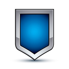 Heraldic vector blue emblem with silver outline, 3d conceptual d