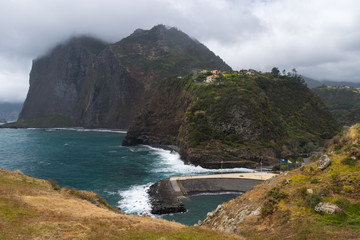Wonderful Coastline by the Atlantic Ocean, View point Guindaste Faial, Madeira Island, Portugal, Europe 