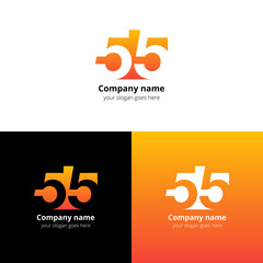 55 logo icon flat and vector design template. Monogram numbers five. Logotype fifty five with orange gradient color. Creative vision concept logo, elements, sign, symbol for card, brand, banners. - obrazy, fototapety, plakaty