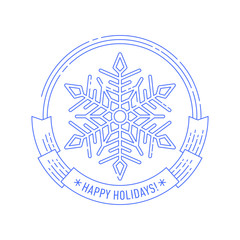 Merry Christmas and Happy New Year creative badge or labels with snowflake for greetings cards, gift tags, Christmas sale or web design. Thin lines,. Vector.