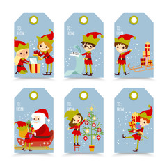 Set of Christmas label with Santa Claus elf