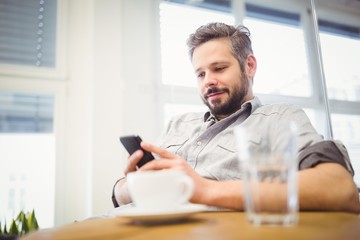 Businessman using mobile phone while sitting in office