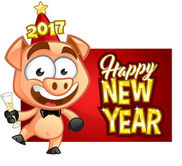 Fototapeta premium Sympathetic little pig celebrating the new year
