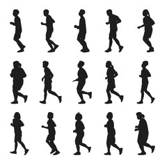 Running silhouettes vector collection on the white background